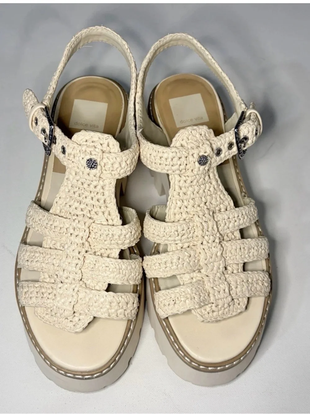 Dolce Vita Cream Crochet Platform Sandals size 8 women's shoes